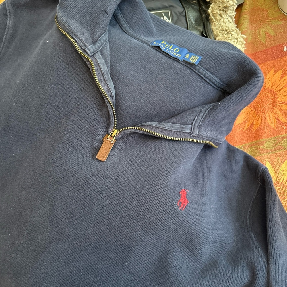 Polo Ralph Lauren 1/4 Zip Sweater Mens XL Cotton Navy Blue Red Pony Preppy